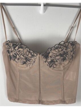 White Fox Corset Top XS Nude Mesh Lace Bustier Y2K Going Out